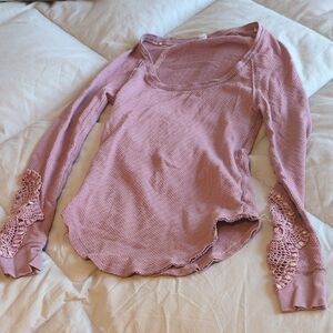 Free People Dusty Pink Long Sleeve Thermal Top